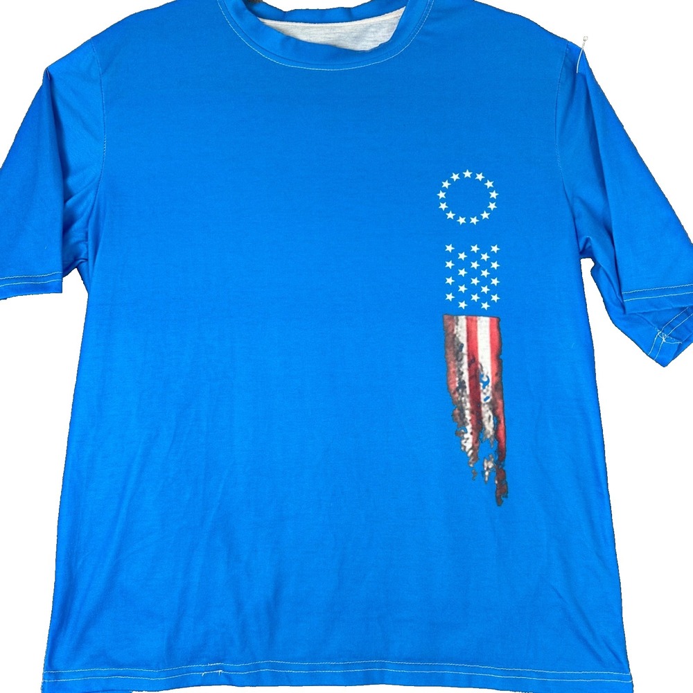 Mens Blue T-shirt American Flag patriotic 4th of July American Red, White ,Blue